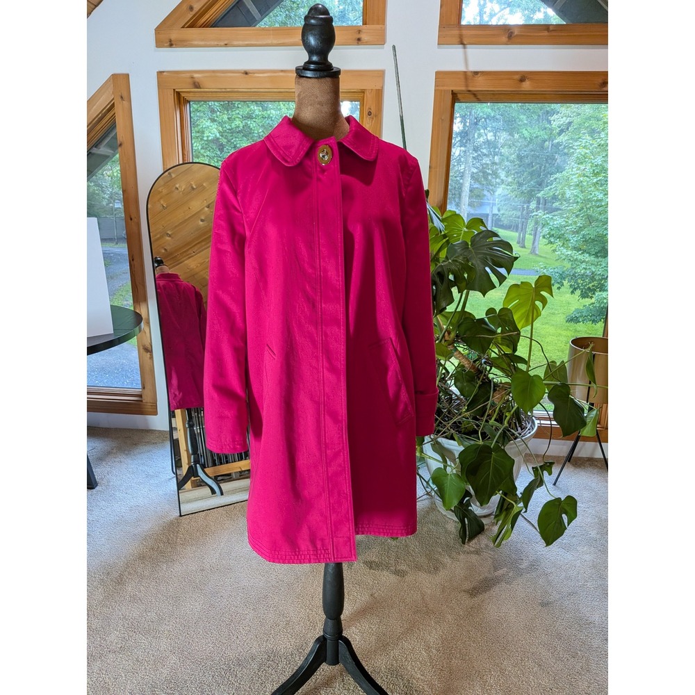 Coach Magenta Pink Turnlock Trench Coat Tattersall Lining Jacket Size L